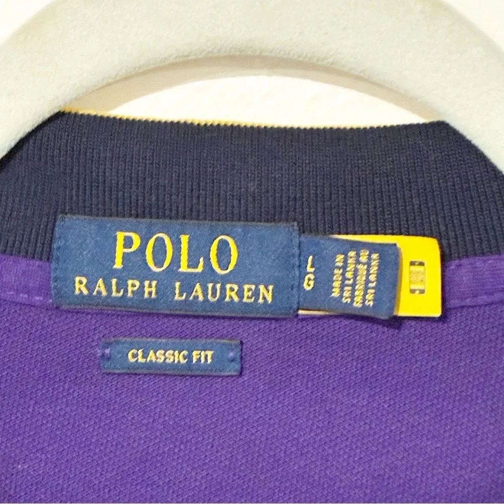 Ralph Lauren Purple & Navy Colorblock Polo with Yellow Crest